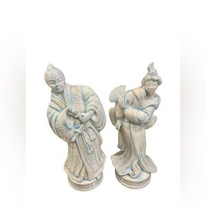 Elegant Two Cream & Blue Ceramic Figurines